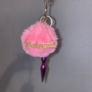 Pink Fluffy Keychain with Purple Charm